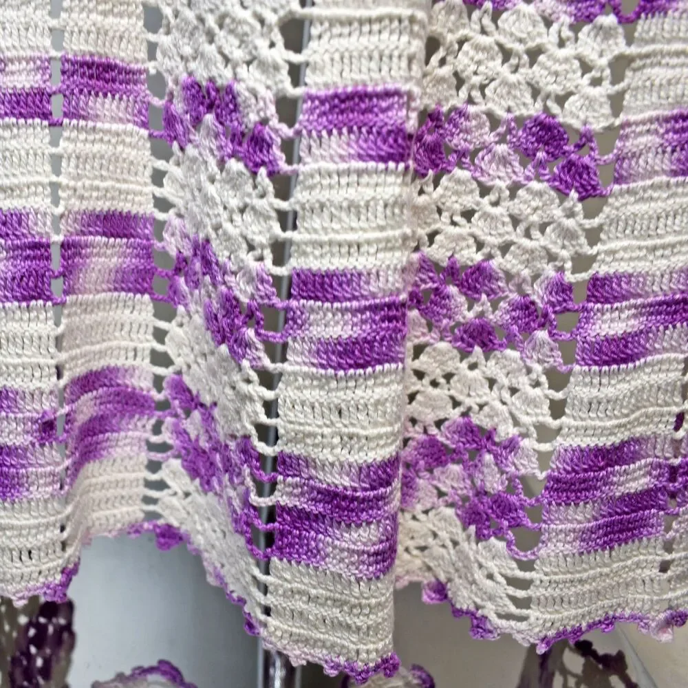 Vintage Handmade Crochet Half Apron White Purple Boho Farmhouse Kitchen Cottage